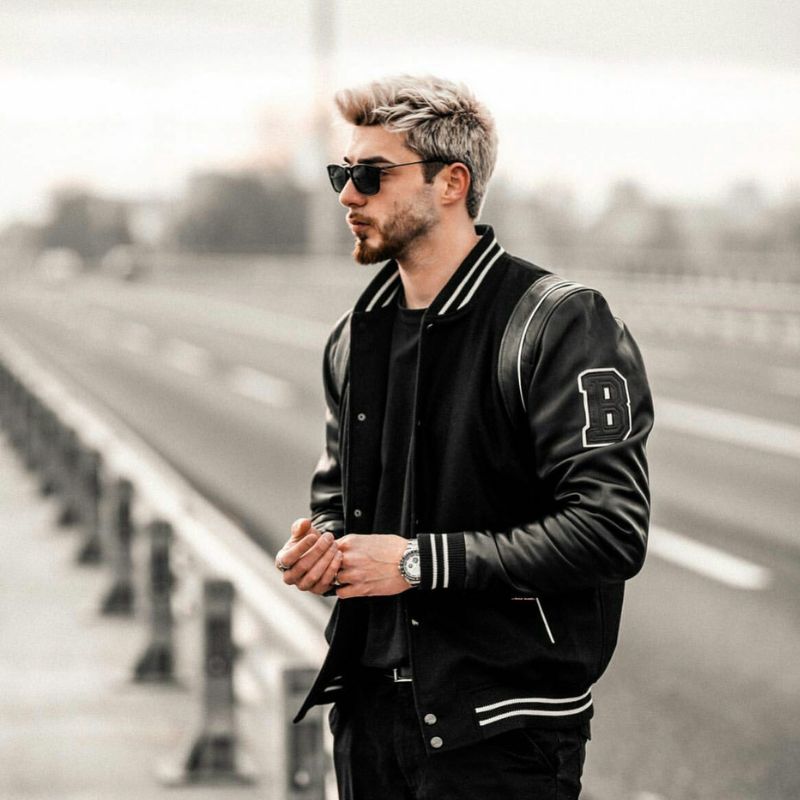 Deckra Men's Varsity Jacket – Faux Leather Sleeves & Fleece Body – Wool Blend Letterman College Jacket With Quilted Details