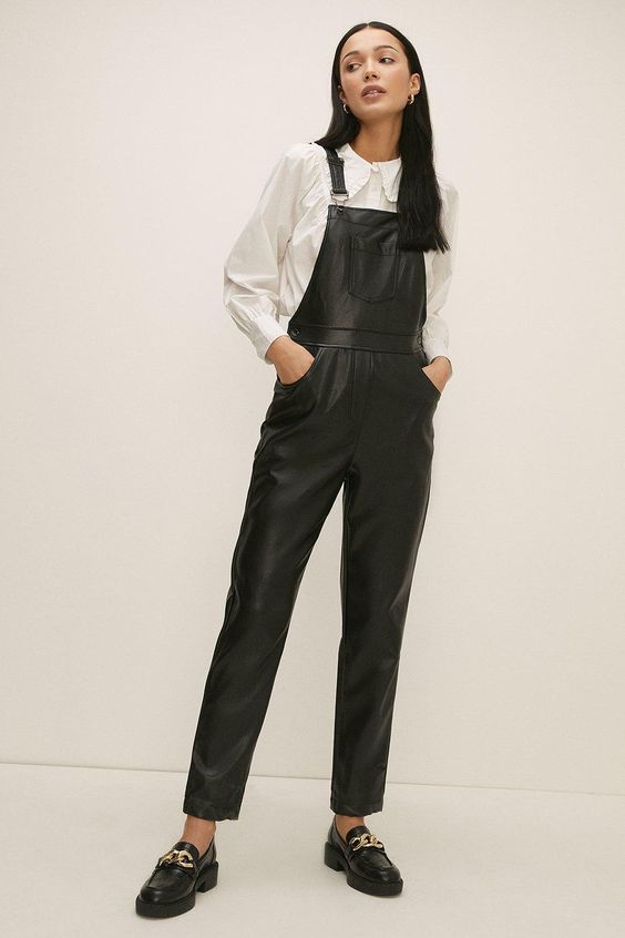 black leather overalls