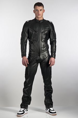 Black leather overalls