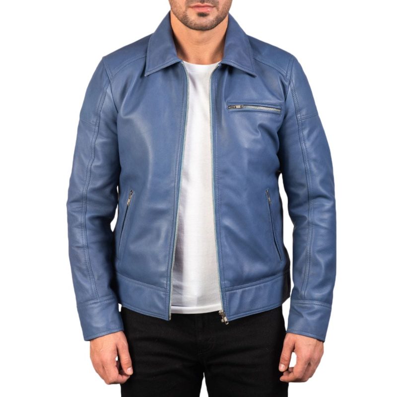 Azure Storm Men’s Leather Jacket