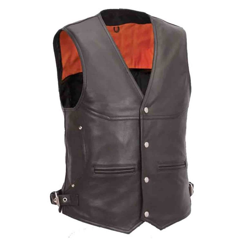 Biker Leather Vest With Pockets