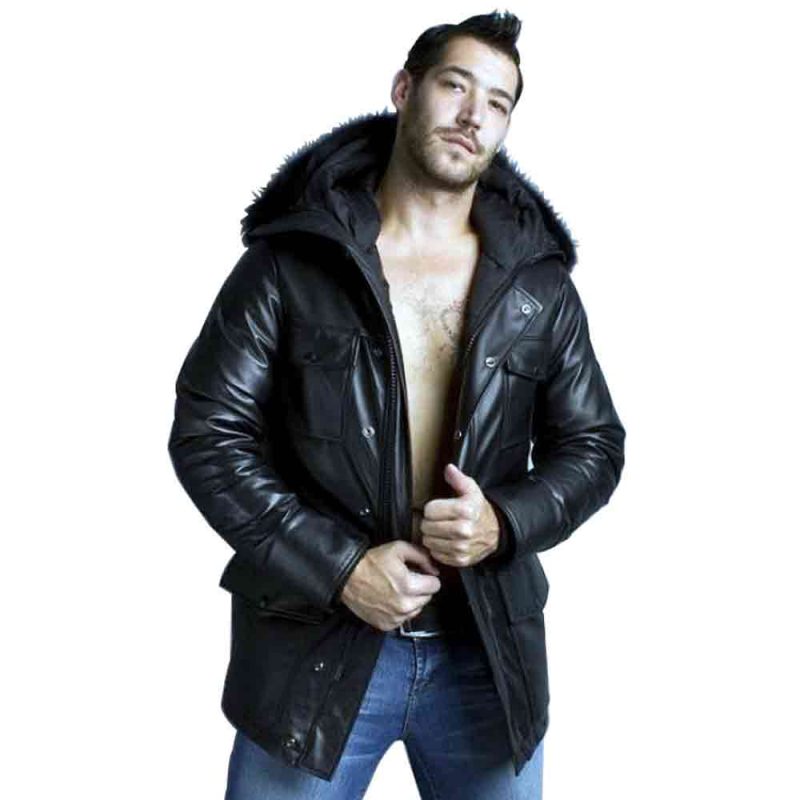 Black Hooded Leather Jackets for Men