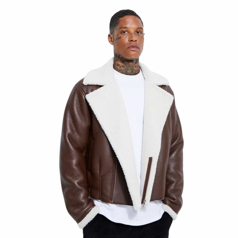 Boxy Borg Trim Leather Fur Jacket