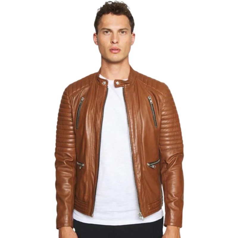Brown Quilted Leather Jacket For Men’s
