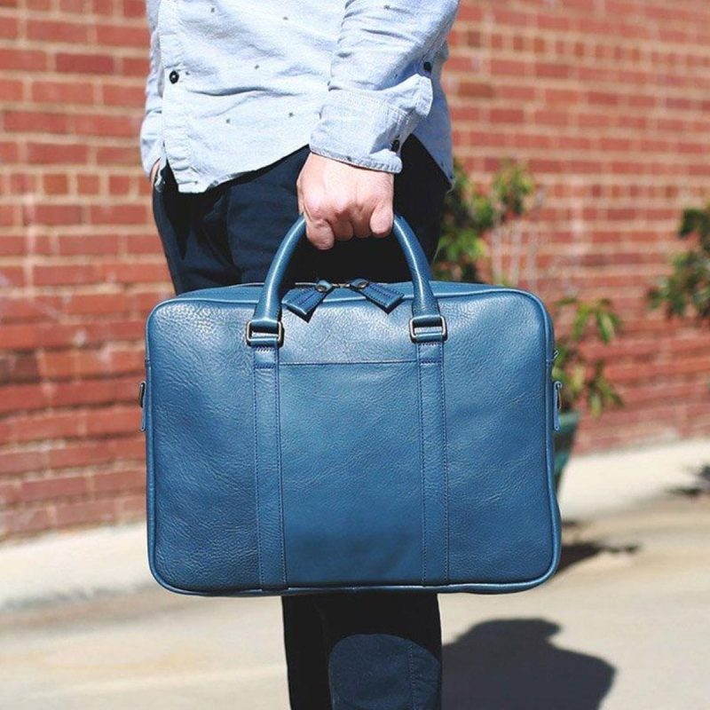 Captain Midnight Blue Leather Briefcase