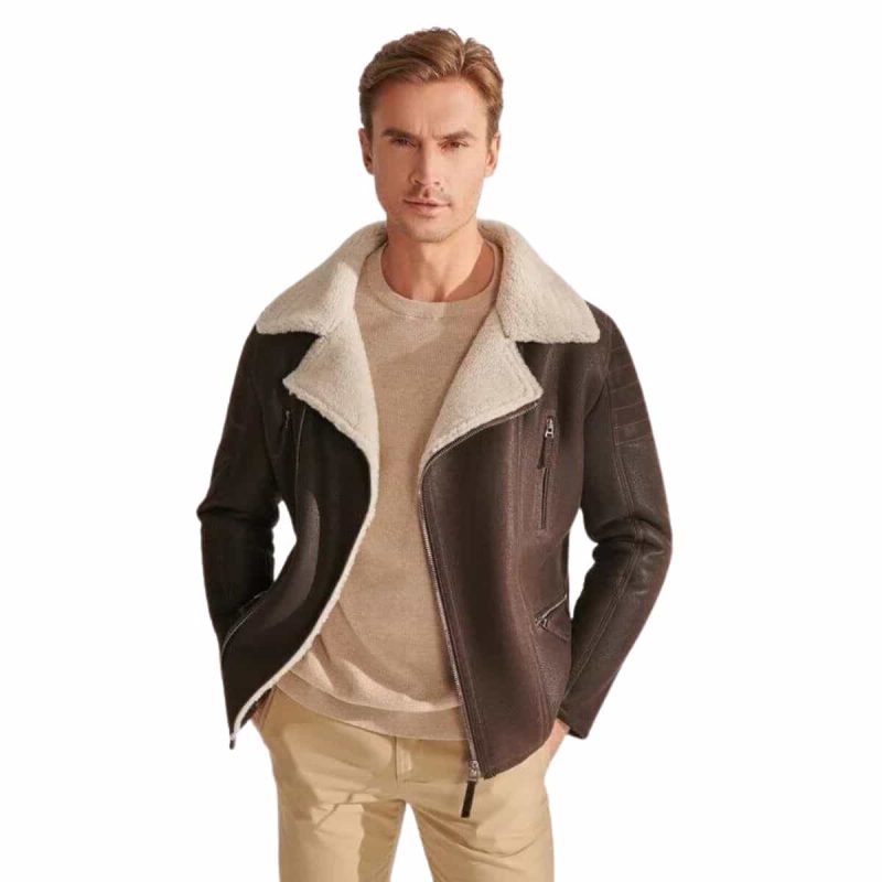 Dark brown sheepskin Fur Leather jacket