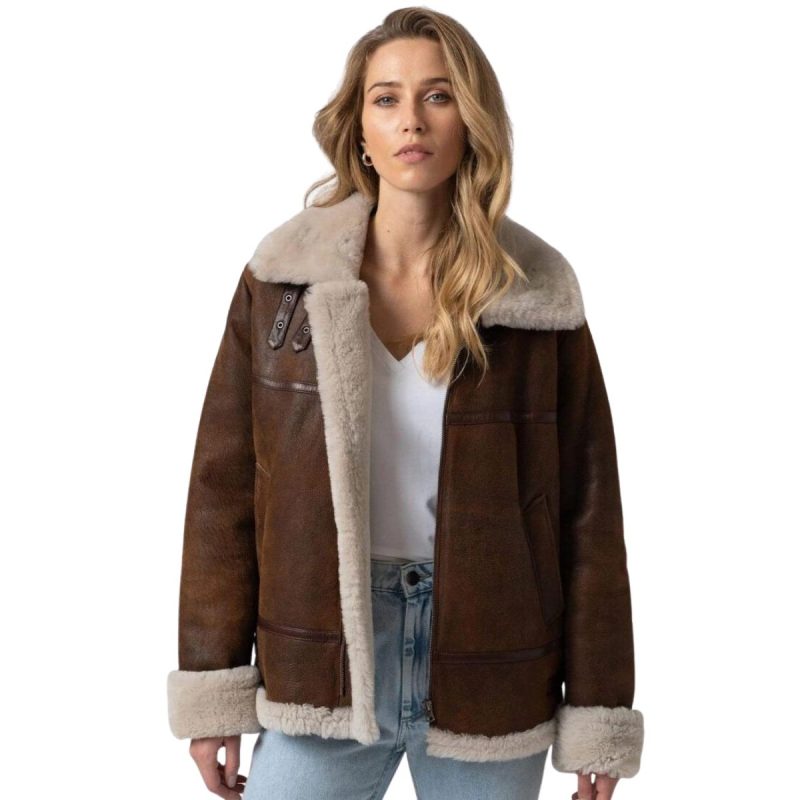 MochaMist Brown Leather Jacket with Fur