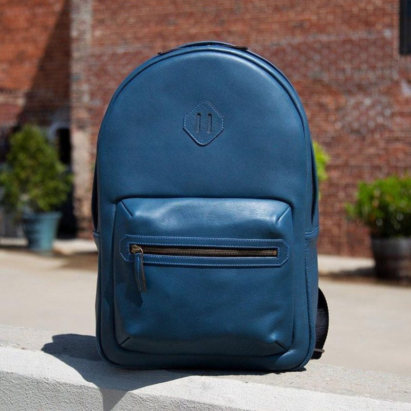 Philos Blue Leather Backpack