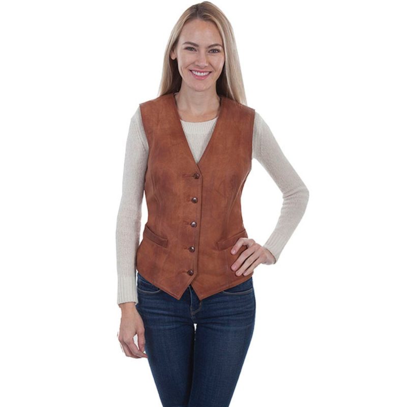 Amber Elegance Caramel Brown Leather Vest