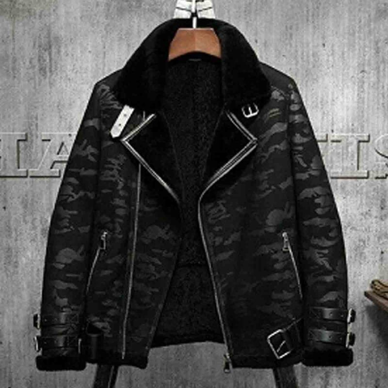Black Camouflage Leather Jacket