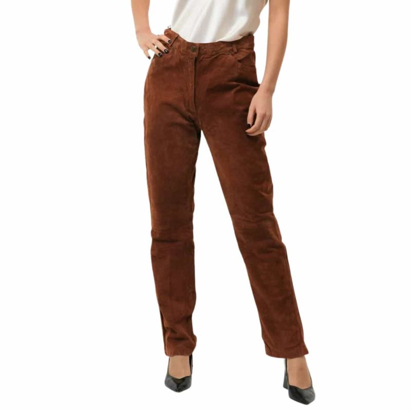 Brown Women Suede Leather Pant