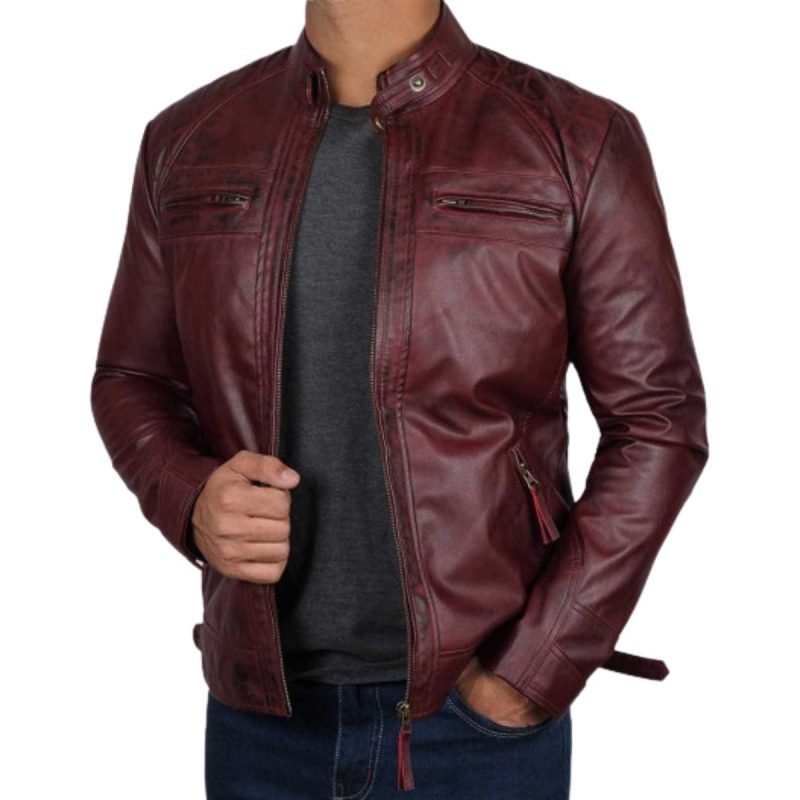Burgundy Biker Leather Jacket