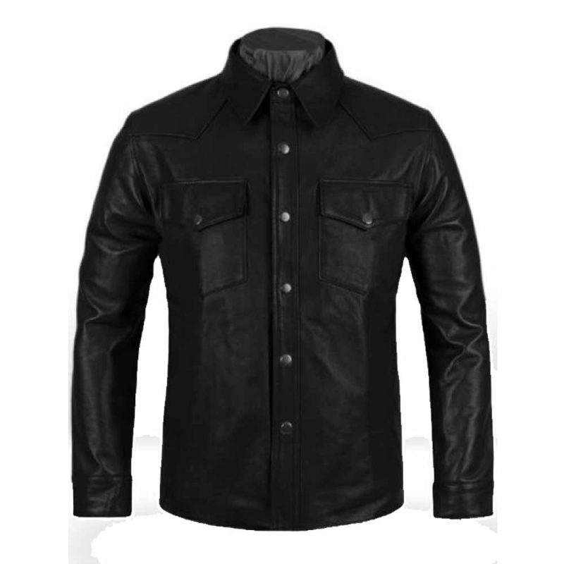 Charm Button Cuffed Leather Shirt