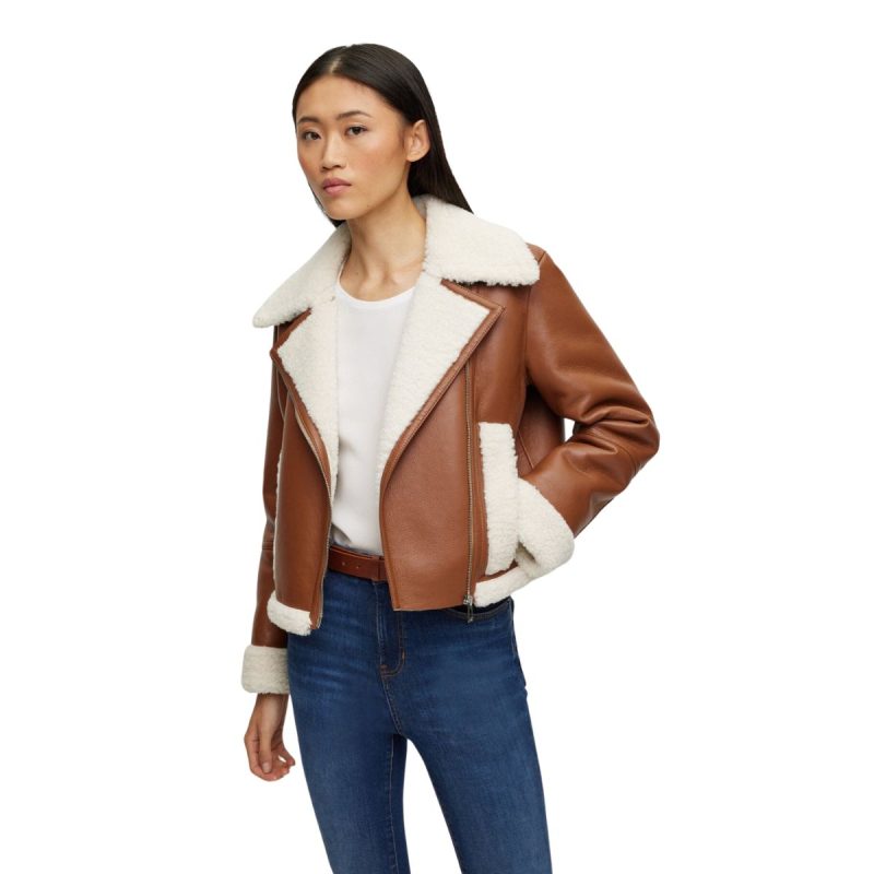Coco Bliss Brown Leather Jacket with White Fur