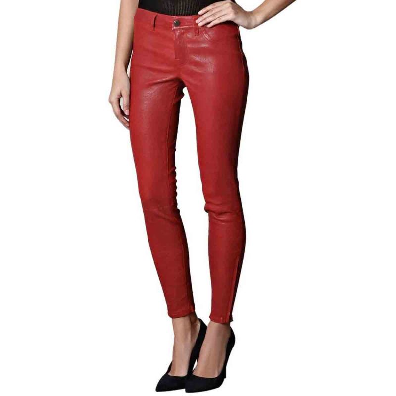 Crimson Leather Pants for Women