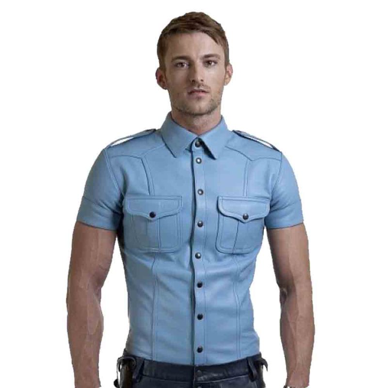 Essence Men’s Blue Leather Shirt