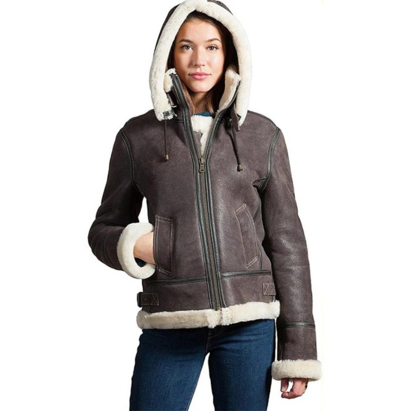 Frost Aura White Leather Jacket with Fur Hood