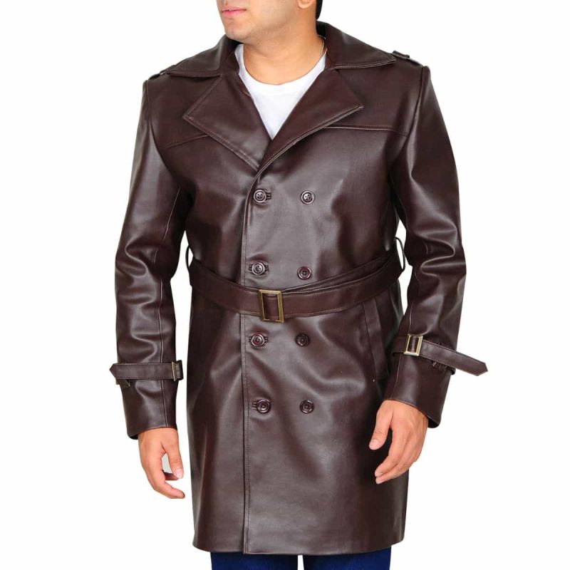 Lapel Collar Trench Leather Jacket