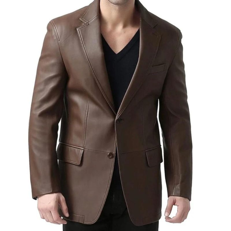 Men’s Cognac Leather Blazer