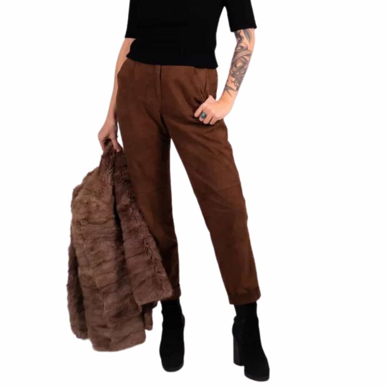 Rust Edgy High Waisted Suede Pants