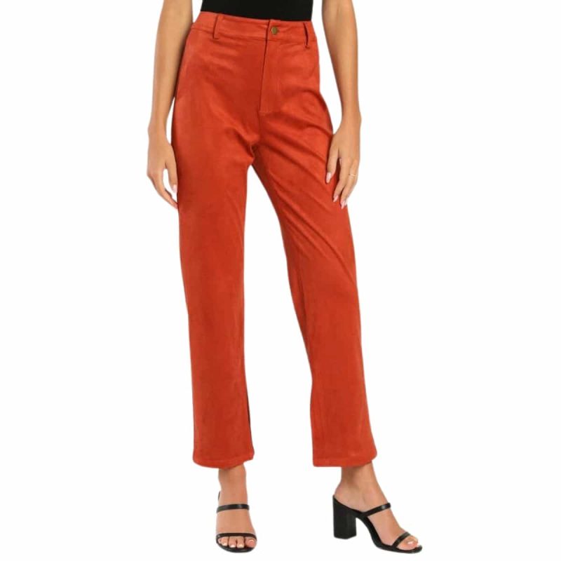 Straight Leg Women Suede Pants