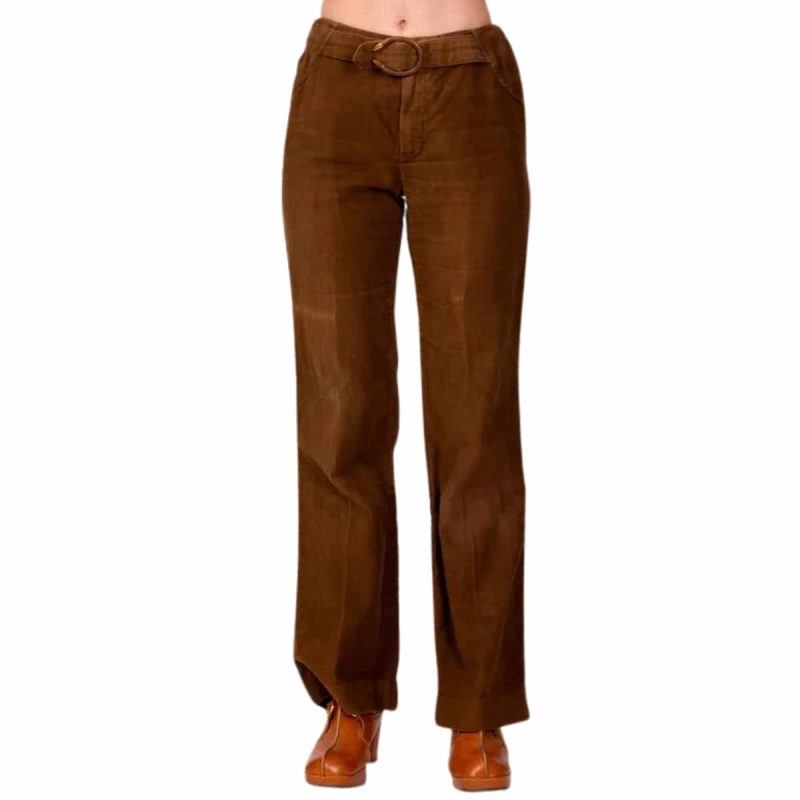 Suede Leather Mid Rise Pants