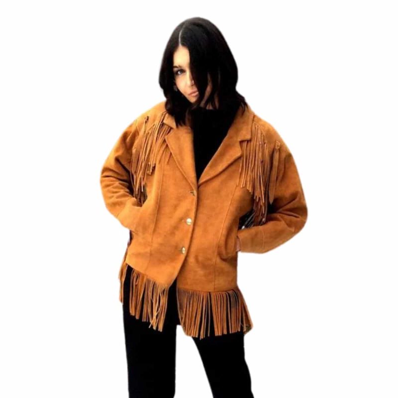 Tan Brown Fringe Suede Jacket