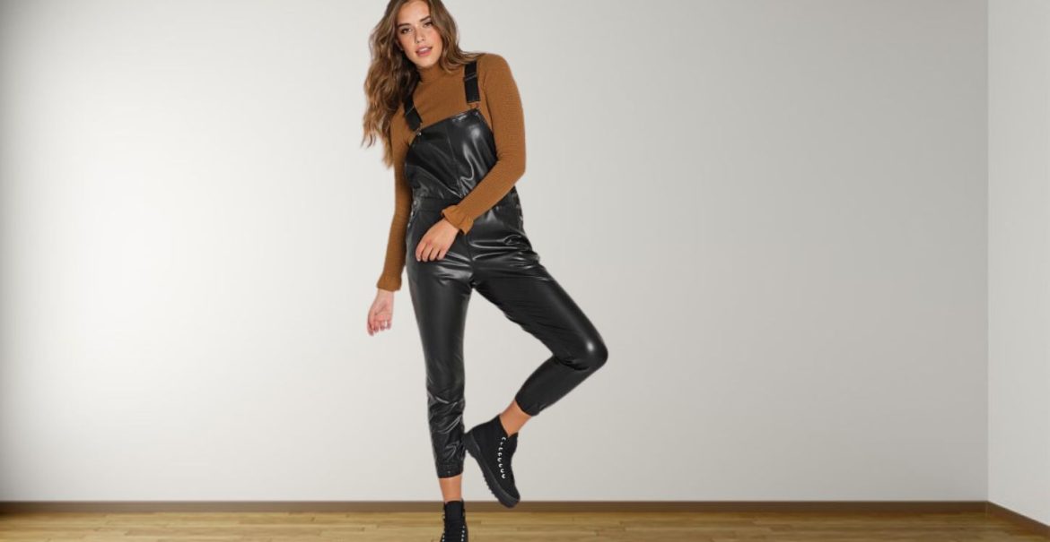 leather overalls women's