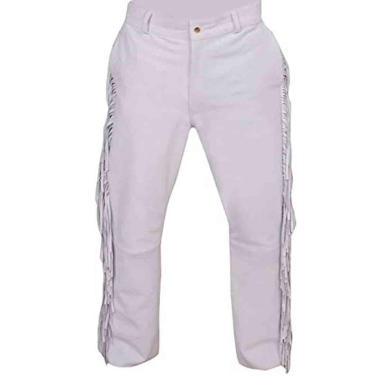 White Men’s Suede Leather Pant