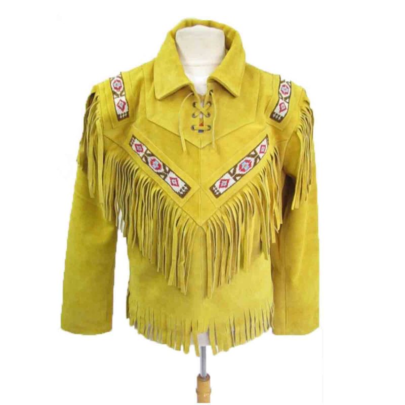 Yellow Women's Fringe Western Jacket