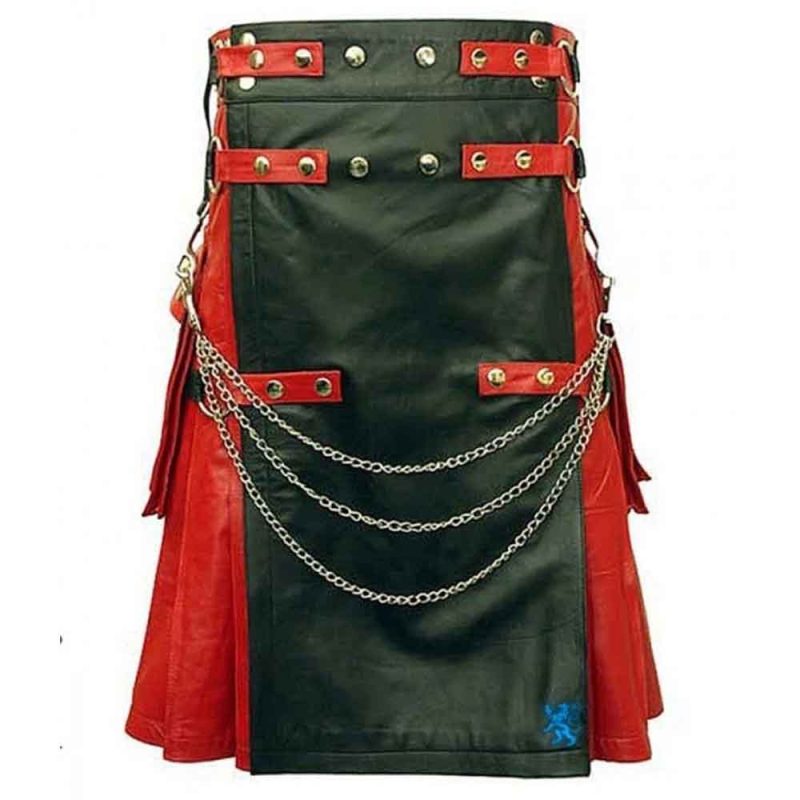 Crimson Black and Red Leather Kilt