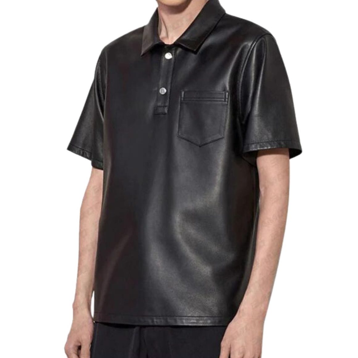 Half Sleeves Men Leather Shirt