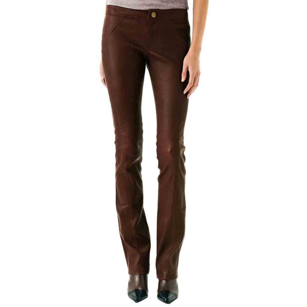 Ladies Leather Pants Brown