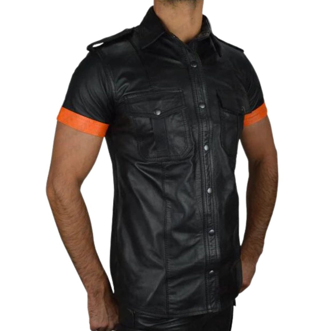 Sartorial Button Cuffed Leather Shirt
