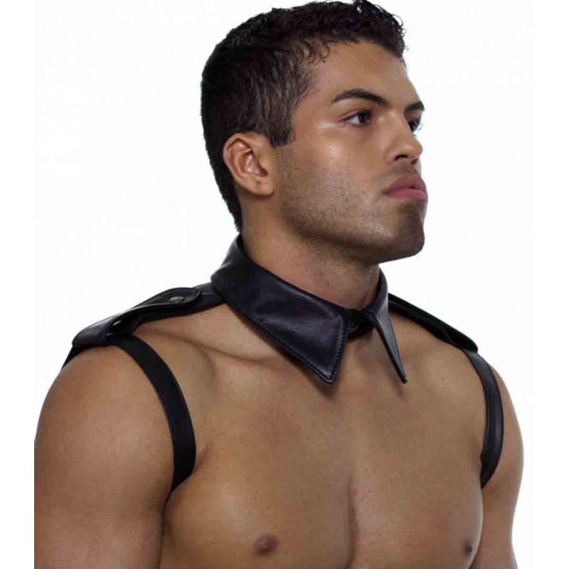 Young Men Leather Collar Shirt