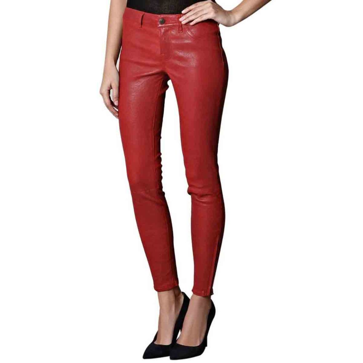 Crimson Leather Pants for Women
