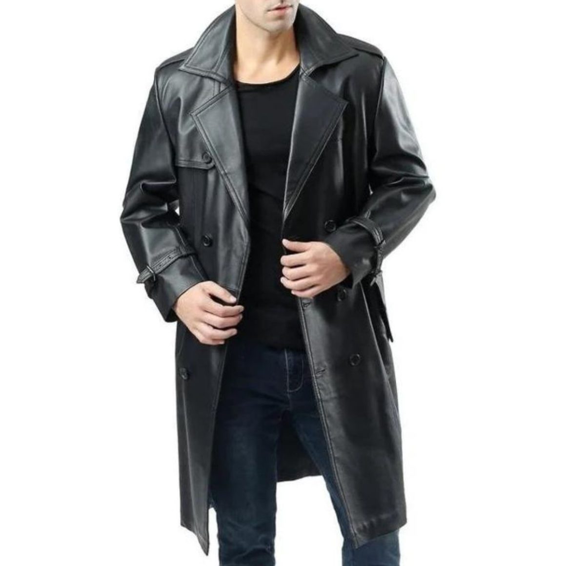 Cowhide Black Leather Coat