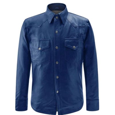 Essence Men's Blue Leather Shirt