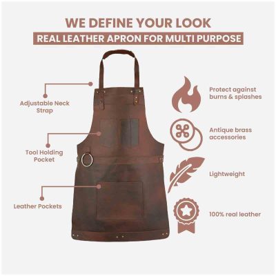 Genuine Brown Leather Apron with Multiple Pockets