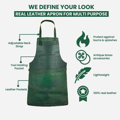 Genuine Green Leather Apron with Multiple Pockets 