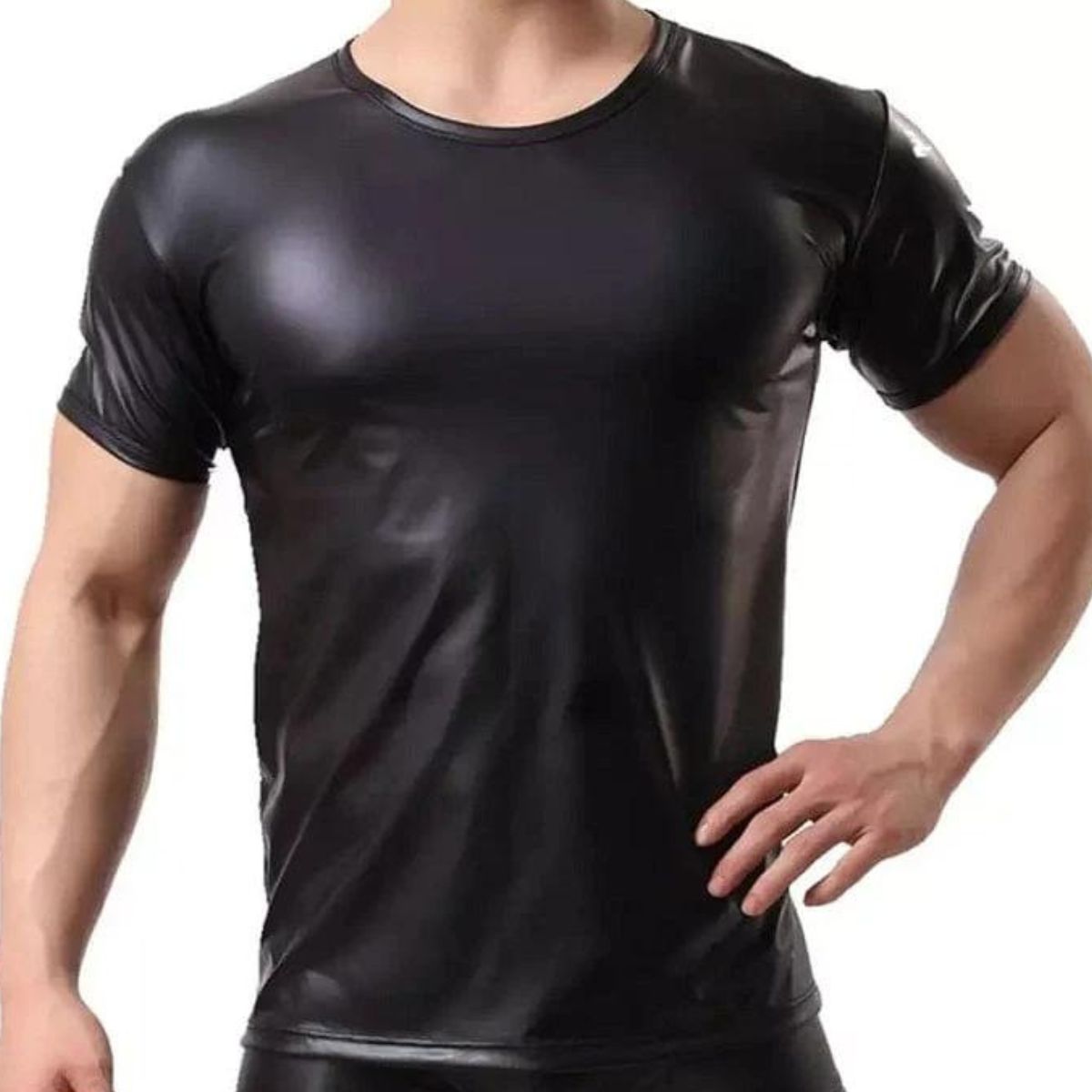 Sleek Rebellion Mens Leather T Shirt