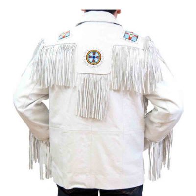 Western White Leather Jacket With Fringe