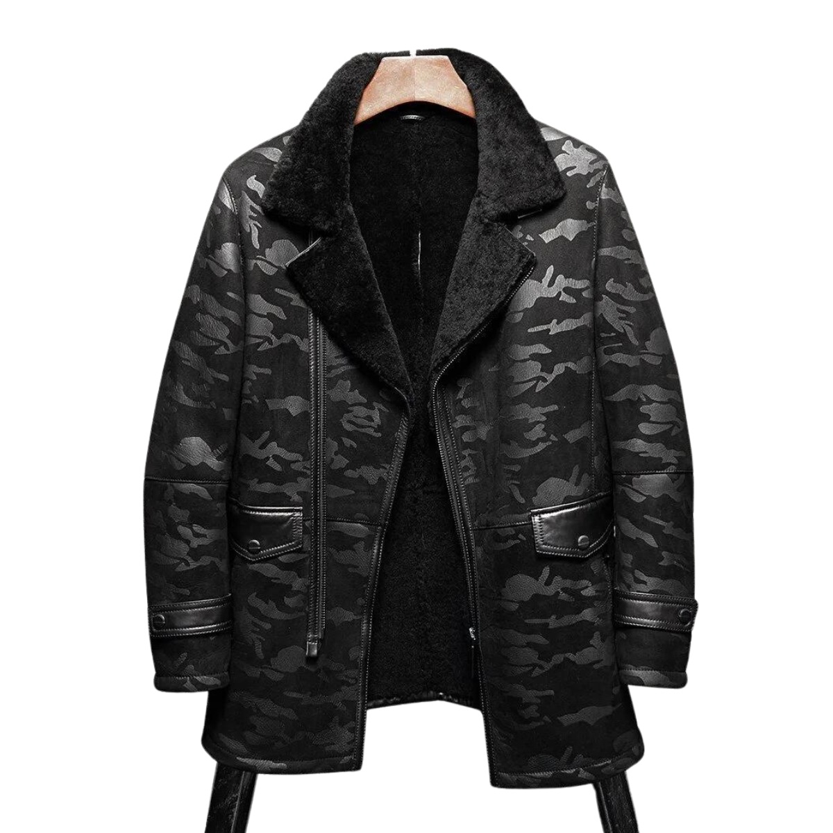 Black Camouflage Leather Jacket