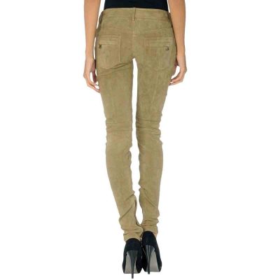 Beige Leather Suede Pants Women