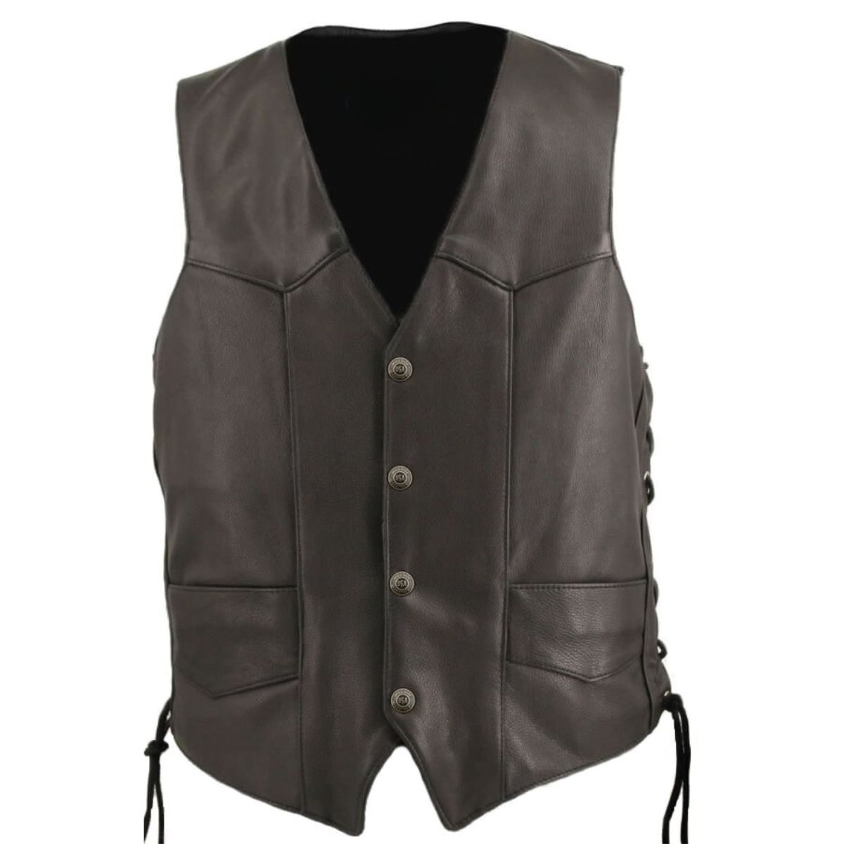 Biker Leather Vest With Pockets