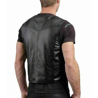 Black Leather Western Vest For Men's 