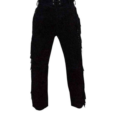 Black Men's Suede Leather Western Cowboy Leather Pant