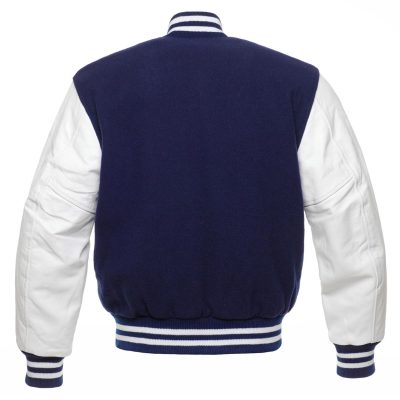 Real Leather Varsity Jacket White & Blue For Men's
