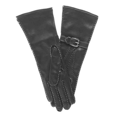 Silk Lined Long Leather Gloves With Buckle 