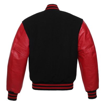 Varsity Jacket Wool & Real Leather Black & Red For Sale 
